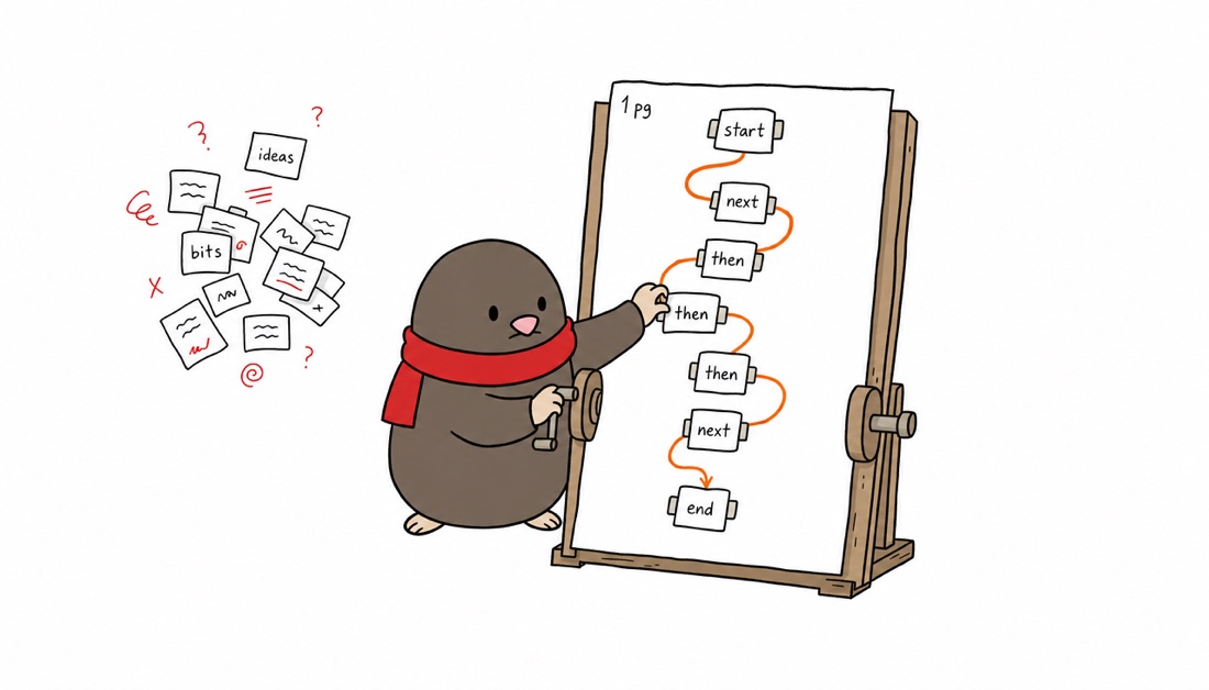 Simple story — rearranging scattered notes into a clean beginning-to-end narrative