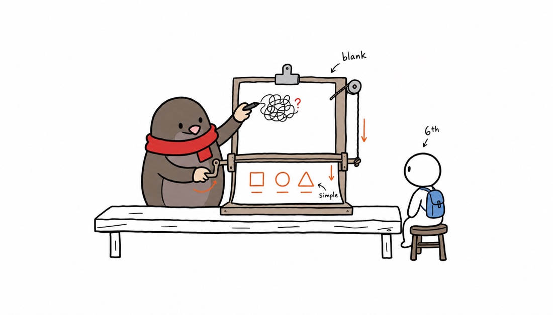 Explain it simply — teaching a topic at an easel to a child