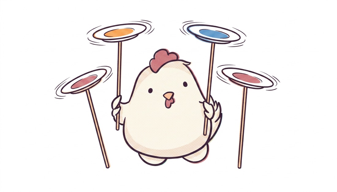 Context switching — the chicken juggling spinning plates on sticks